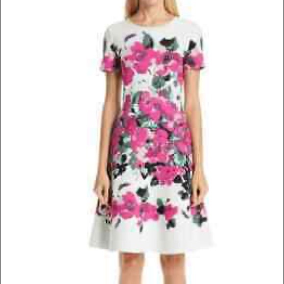 St. John Dresses & Skirts - ST. JOHN COLLECTION VIBRANT BLOOMING JACQUARD FIT & FLARE DRESS